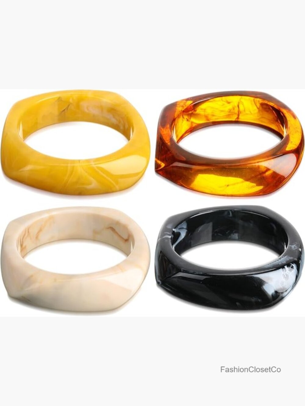 Wide Square Acrylic Resin Bangle Bracelet Set Geometric Irregular Wristbands